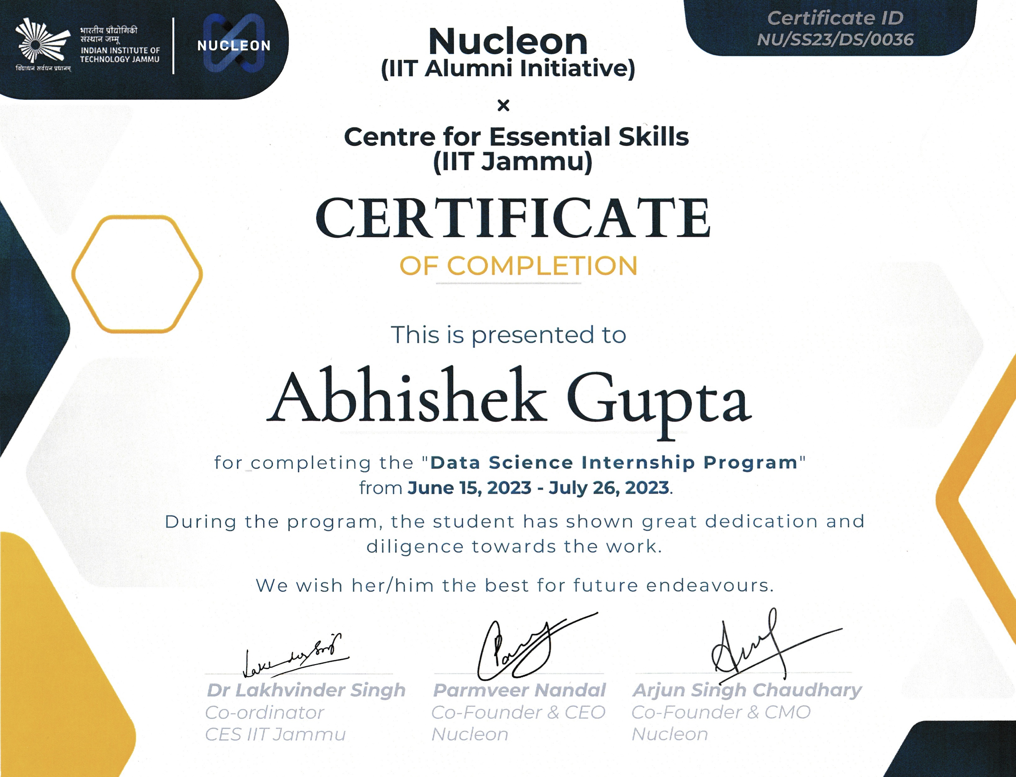 Certificate of Completion