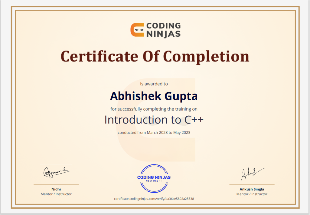 Certificate of Completion