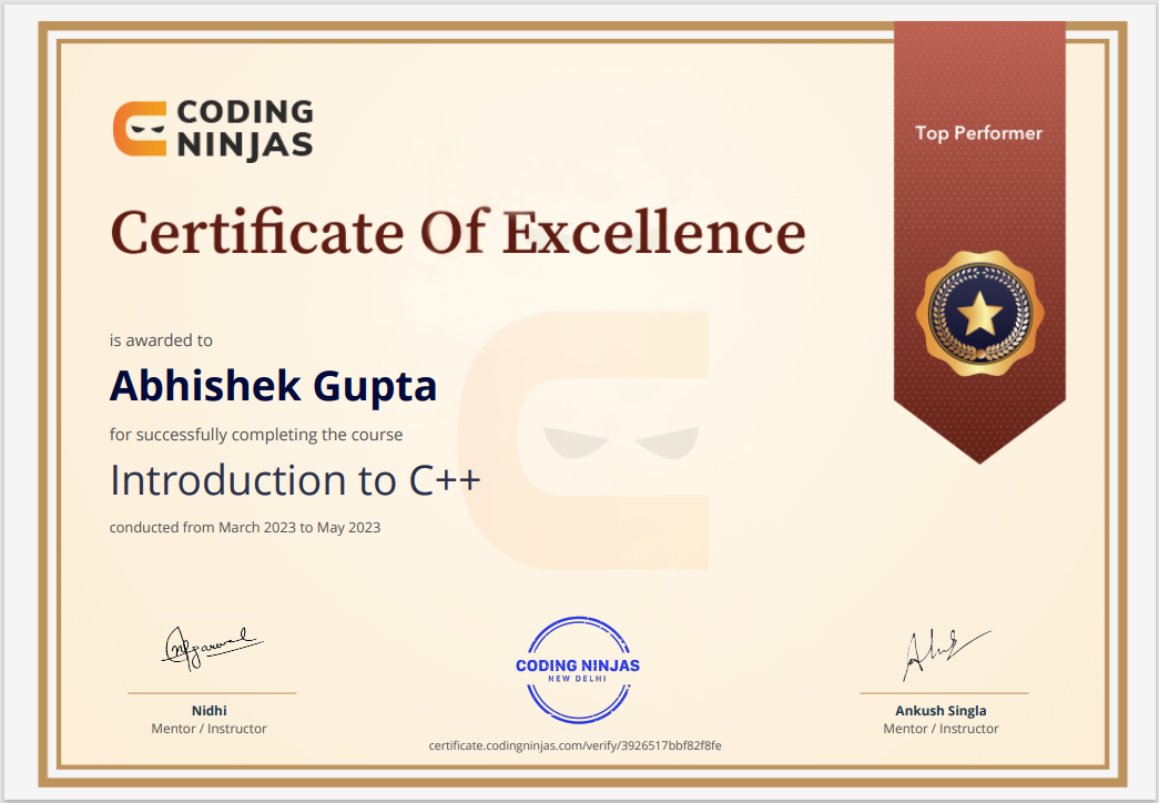 Certificate of Excellence