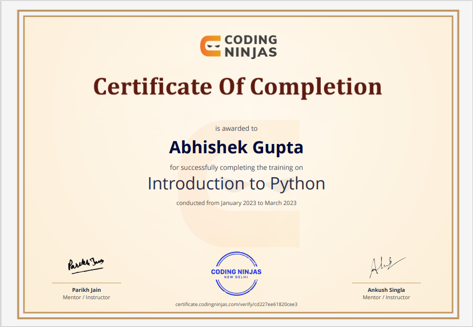 Certificate of Completion