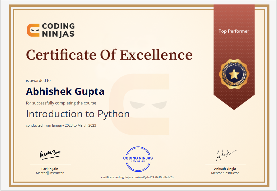 Certificate of Excellence